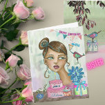 Hand-Painted Sister Birthday Card with Cake<br><div class="desc">Celebrate your sister's special day with this charming and artistic birthday card! Featuring a delightful hand-painted illustration of a whimsical girl amidst a festive scene with a birthday cake, colourful presents, and celebratory banners, this card is designed to bring a big smile to her face. You can even customise the...</div>