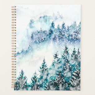 hand painted snowing pine tree jungle planner