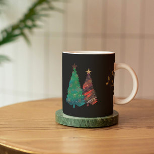 Hand Painted Sparkly Watercolor Christmas Trees Coffee Mug