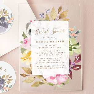 Hand Painted Spring Floral Bridal Shower Acrylic Invitations