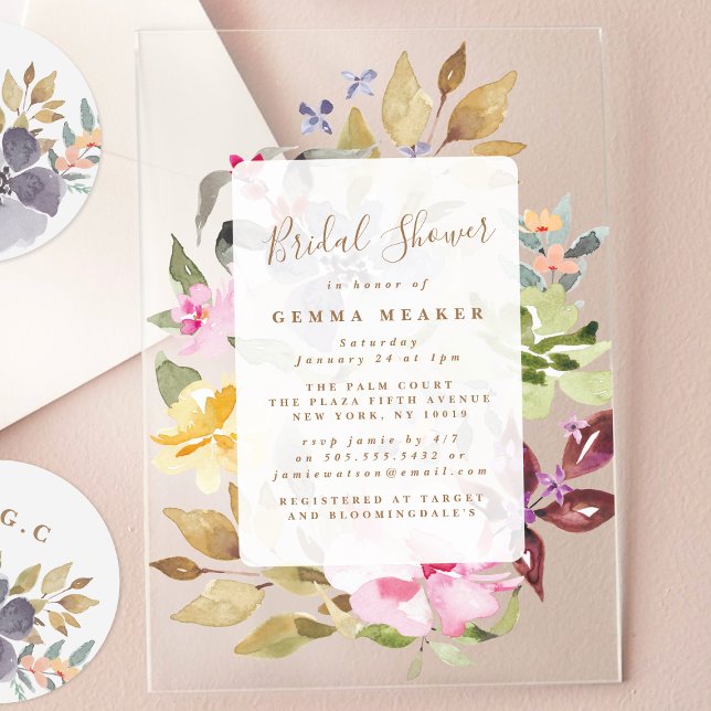 Hand Painted Spring Floral Bridal Shower Acrylic Invitations (Creator Uploaded)