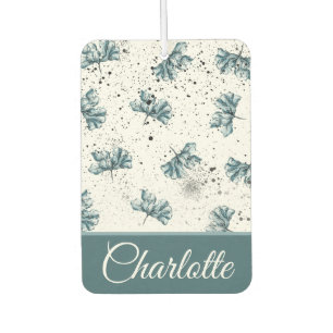 Hand painted steel blue Floral Monogram Car Air Freshener