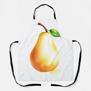 Hand Painted Style Watercolor Pear on Simple White Apron