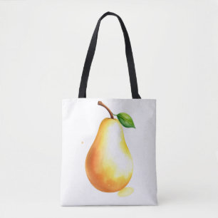 Hand Painted Style Watercolor Pear on Simple White Tote Bag