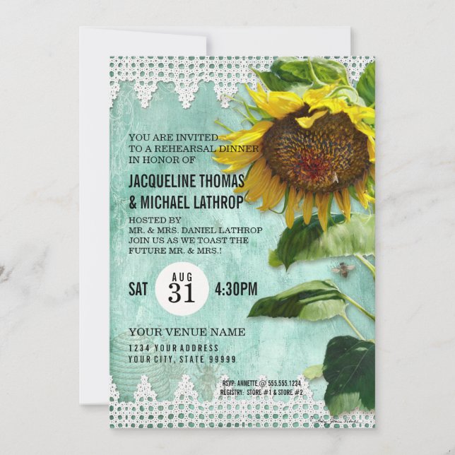 Hand Painted Sunflower Wooden Fence Bees Hive Invitation (Front)