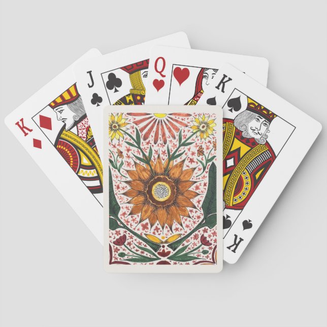 Hand Painted Symmetrical Sunflower Florals Playing Cards (Back)