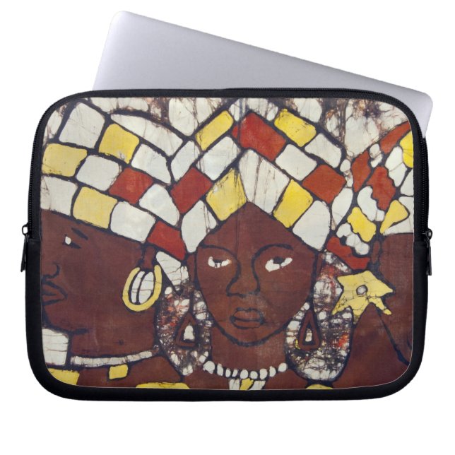 Hand painted textiles depicting every day laptop sleeve (Front)