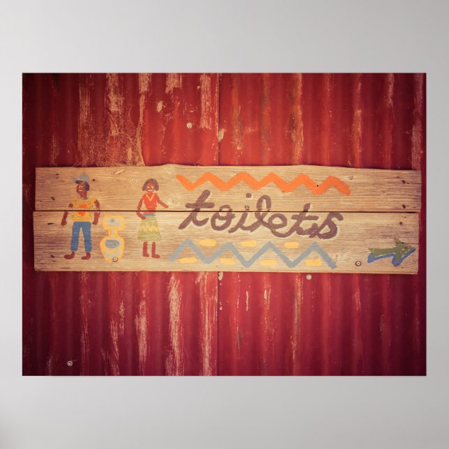 Hand-Painted Toilets Sign on Wooden Board Poster (Front)