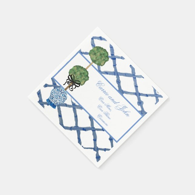 Hand Painted Topiary Chinoiserie Ginger Jar Jars   Napkin (Corner)