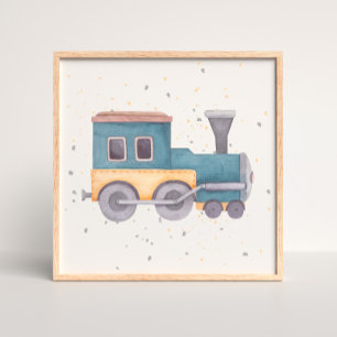 Hand Painted Train Baby Boy Nursery Poster
