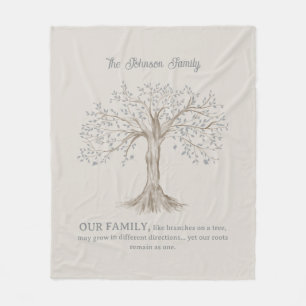 Hand Painted Tree Custom Family Quote Gray Beige Fleece Blanket