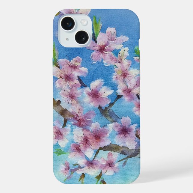 Hand Painted Trendy Watercolour Cherry Blossoms iPhone Case (Back)