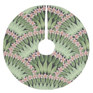 Hand Painted Tropical Flowers Pattern Brushed Polyester Tree Skirt