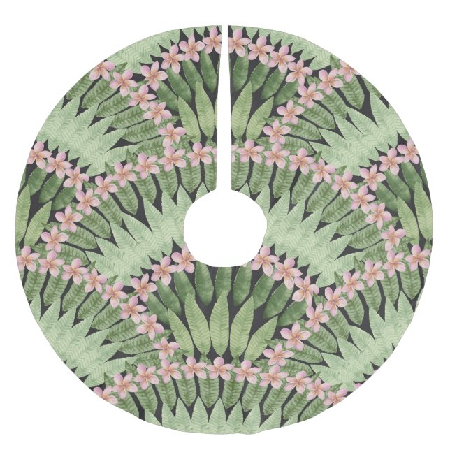 Hand Painted Tropical Flowers Pattern Brushed Polyester Tree Skirt (Front)