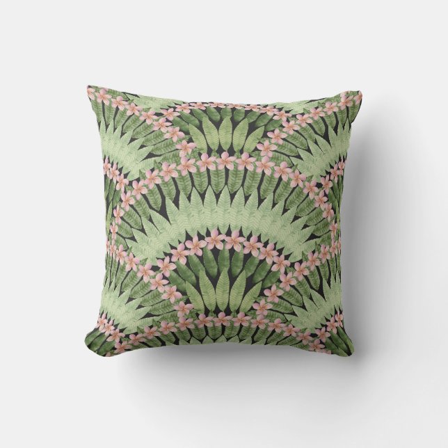 Hand Painted Tropical Flowers Pattern Cushion (Front)