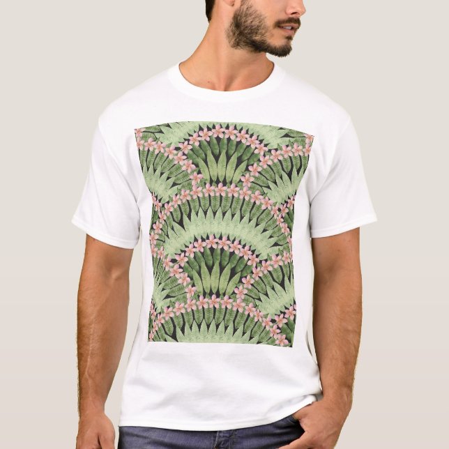 Hand Painted Tropical Flowers Pattern T-Shirt (Front)