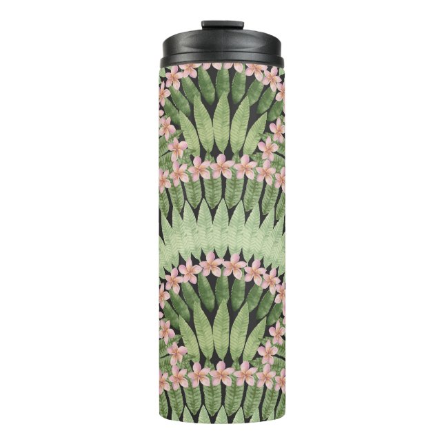 Hand Painted Tropical Flowers Pattern Thermal Tumbler (Front)