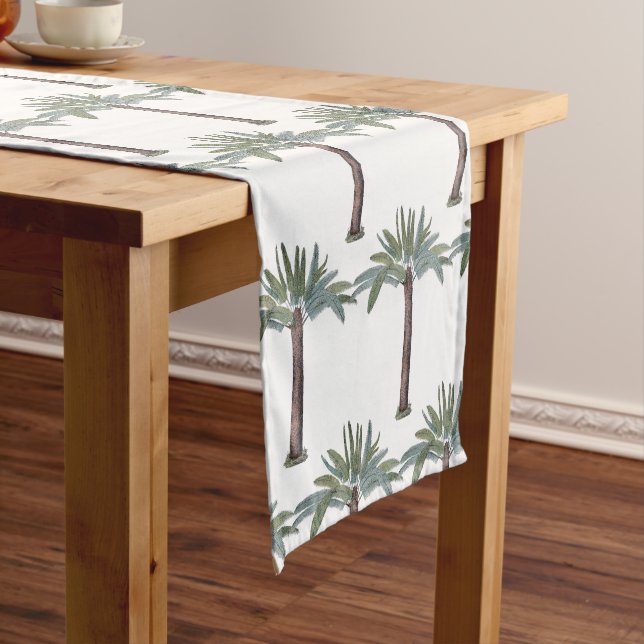 Hand-painted Tropical Palm Tree Custom Short Table Runner (In Situ)