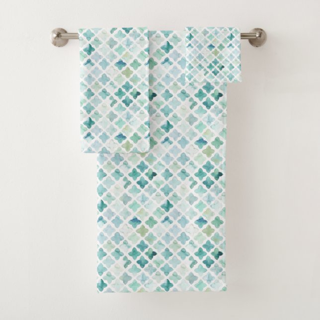 Hand Painted Turquoise Pattern Bath Towel Set (Insitu)