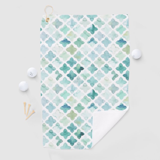Hand Painted Turquoise Pattern Golf Towel (InSitu)