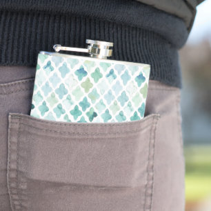Hand Painted Turquoise Pattern Hip Flask