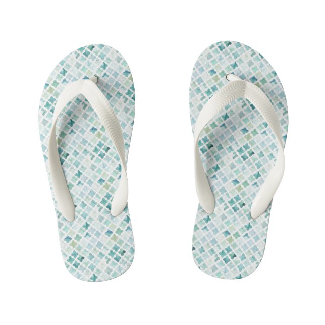 Hand Painted Turquoise Pattern Kid's Jandals (Footbed)