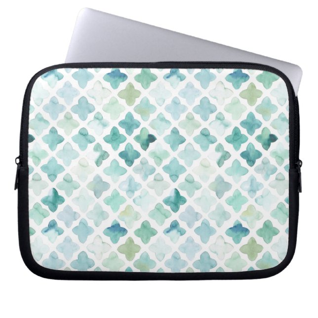 Hand Painted Turquoise Pattern Laptop Sleeve (Front)