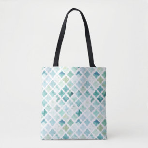 Hand Painted Turquoise Pattern Tote Bag
