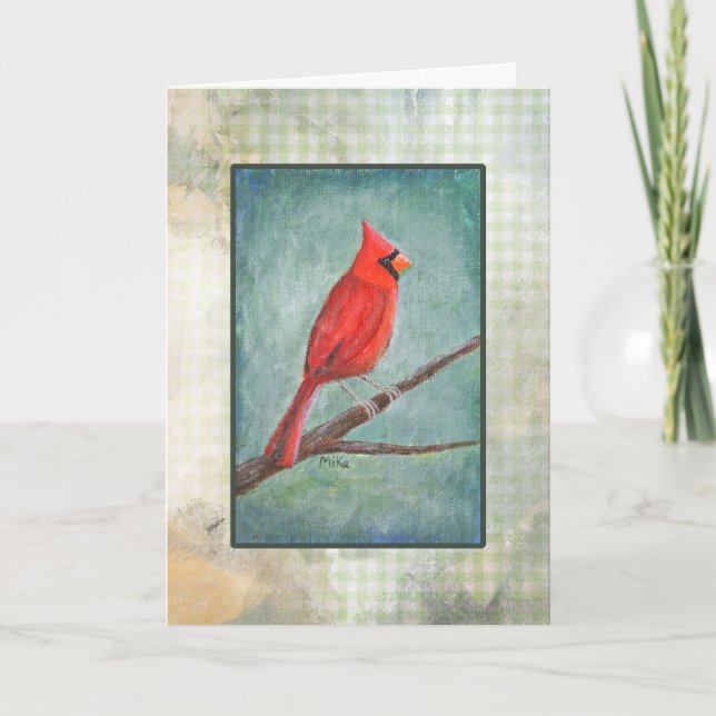 Hand-painted Unique Moody Cardinal Art Custom Text Card (Front)