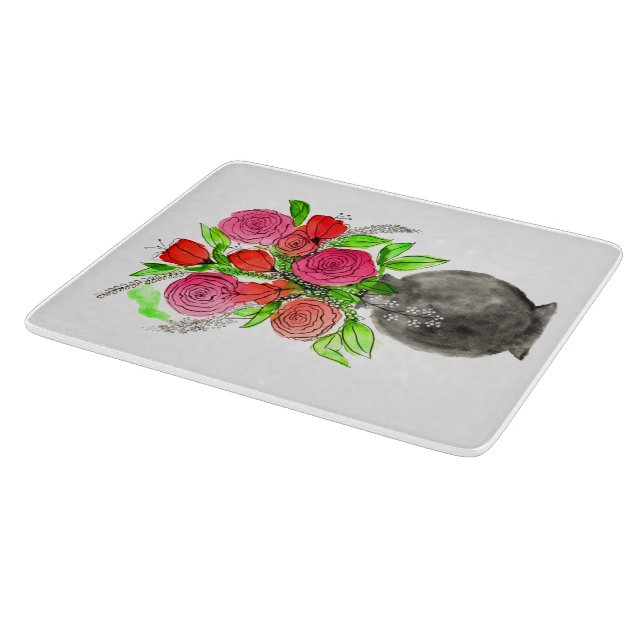 Hand Painted Watercolor Abstract Floral Art Cutting Board (Corner)