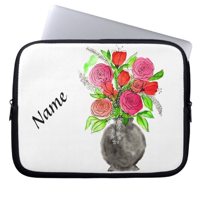 Hand Painted Watercolor Abstract Floral Art Laptop Sleeve (Front)