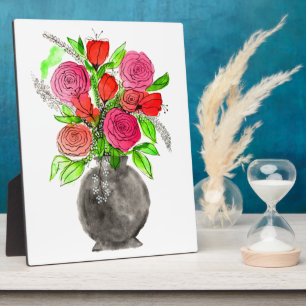 Hand Painted Watercolor Abstract Floral Art Plaque