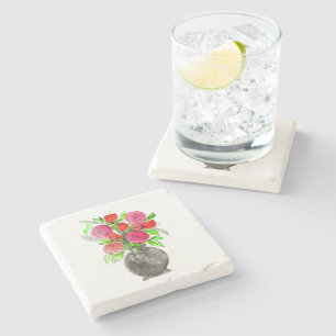 Hand Painted Watercolor Abstract Floral Art Stone Coaster
