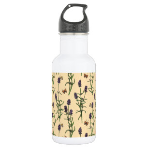 Hand-painted watercolor and ink pattern with laven 532 ml water bottle