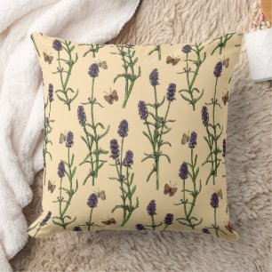 Hand-painted watercolor and ink pattern with laven cushion