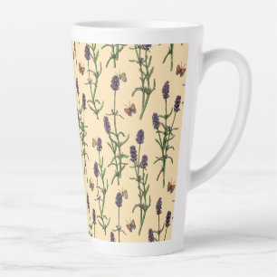 Hand-painted watercolor and ink pattern with laven latte mug