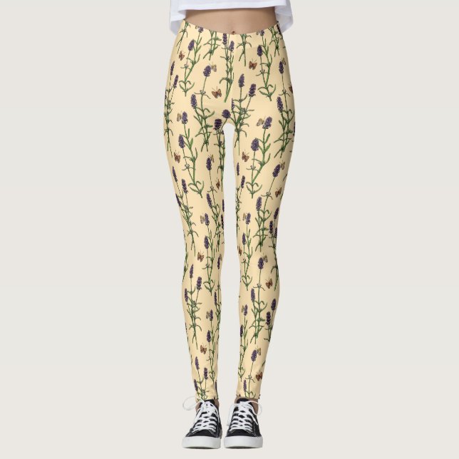 Hand-painted watercolor and ink pattern with laven leggings (Front)