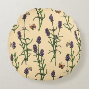 Hand-painted watercolor and ink pattern with laven round cushion