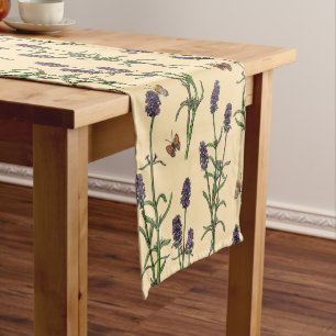 Hand-painted watercolor and ink pattern with laven short table runner