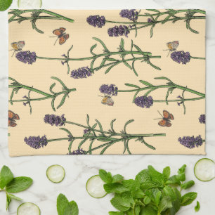 Hand-painted watercolor and ink pattern with laven tea towel