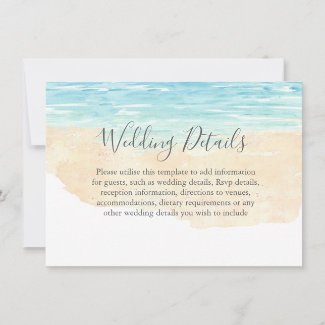 Hand-Painted Watercolor Beach Wedding Reception Invitation (Front)