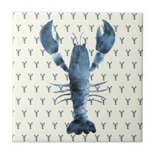 Hand Painted Watercolor Blue Lobster Tile