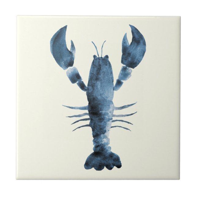 Hand Painted Watercolor Blue Lobster Tile (Front)