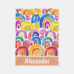 Hand painted watercolor boho rainbows personalised fleece blanket