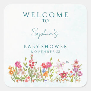 Hand Painted Watercolor Botanical Art Baby Shower Square Sticker