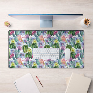 Hand Painted Watercolor Cactus Pattern 2 Desk Mat