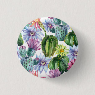 Hand Painted Watercolor Cactus Pattern 3 Cm Round Badge