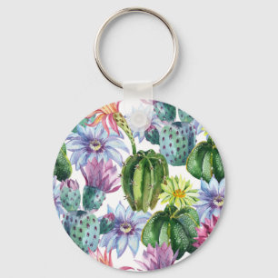 Hand Painted Watercolor Cactus Pattern Key Ring