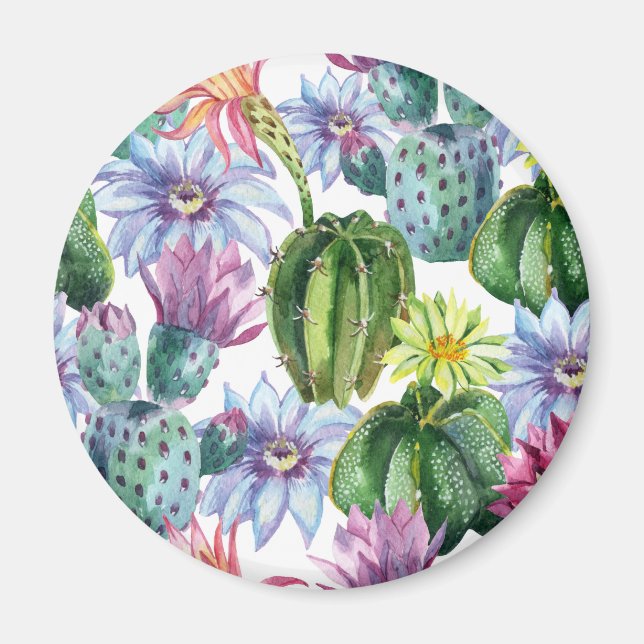 Hand Painted Watercolor Cactus Pattern Magnet (Front)