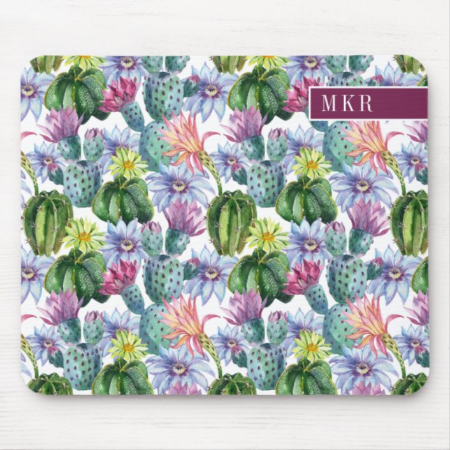 Hand Painted Watercolor Cactus Pattern Mouse Pad (Front)